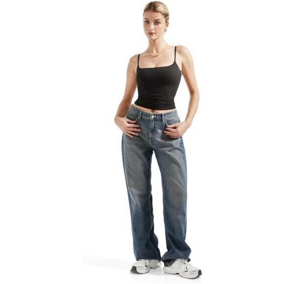 Y2K Square Neck Backless Tank Top Sexy Crop Cami Adjustable Straps Clubwear - Picture 4 of 8